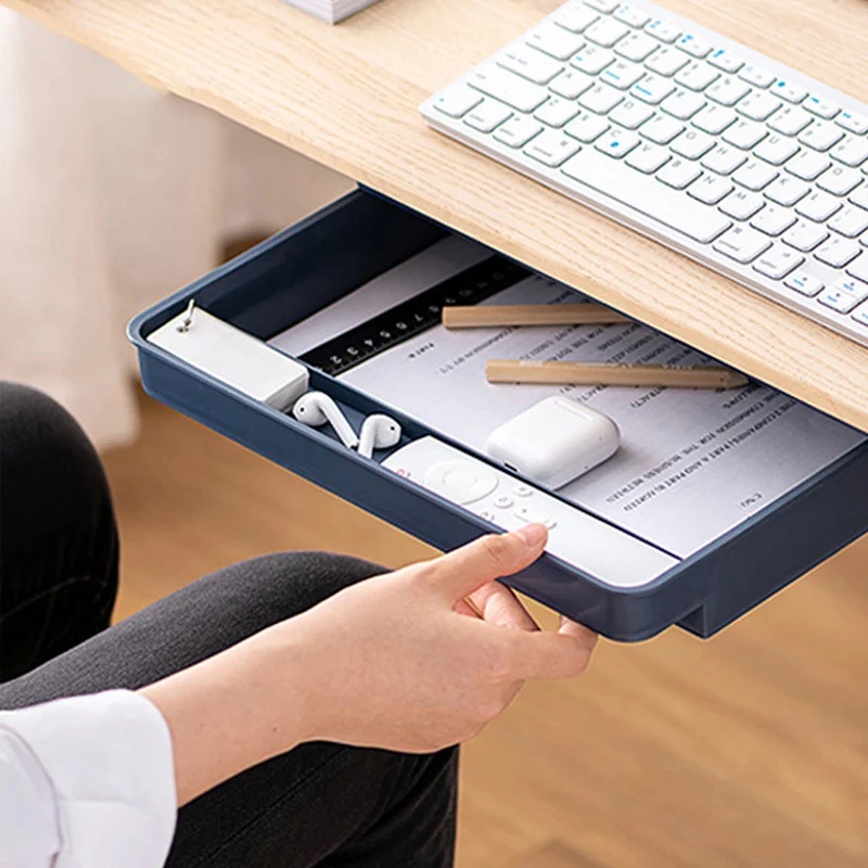 

Hidden Under Desk Drawer Storage Box For Office Adhesive Pen Holder Hidden Sorting Box Kitchen Knife Fork Storage Tray Organizer
