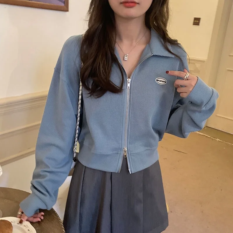 

Women Sweatshirts Autumn Casual Vintage Zip Up Hoodie Polo Collar Harajuku Female Sweatshirt Casual Long Sleeves Hoodies