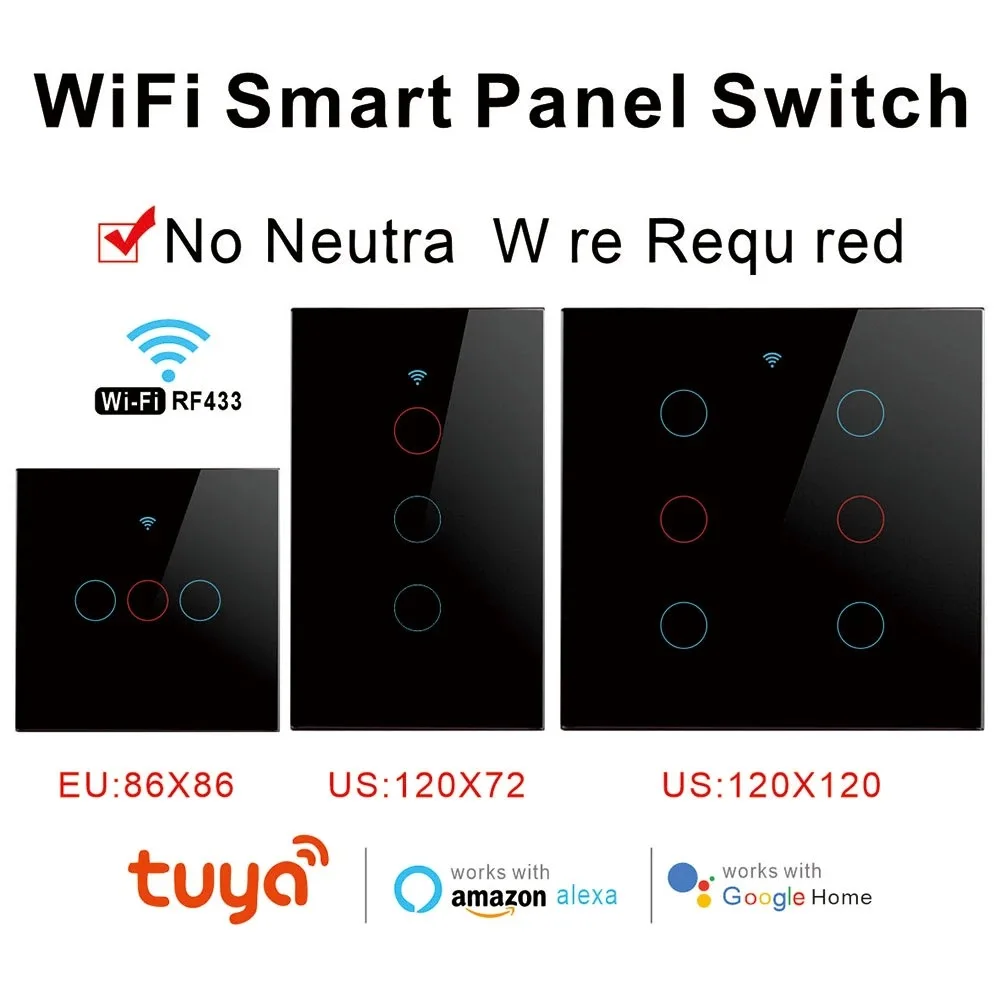 

AU WiFi Smart Touch Light Switch RF433 Neutral Free Smart Home Life Tuya Application Control Supports Voice Audio Alexa Google