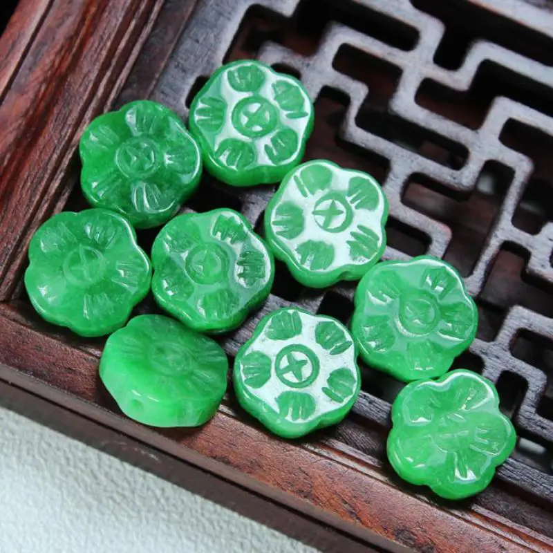 

5pc Emerald Jadeite Flower Beads For Jewelry Making Diy Necklace Bracelet Charms Myanmar Green Jades Plum Bead DIY Accessories