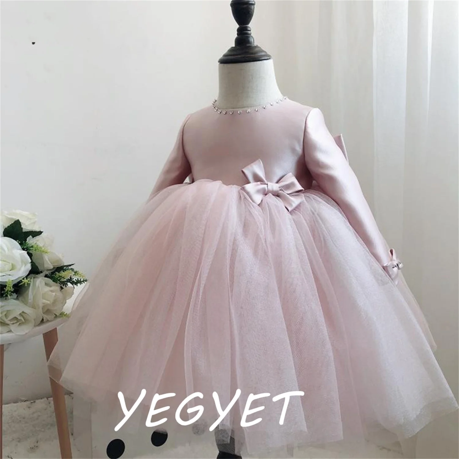 

Gardenwed Pink Puffy Flower Girl Dresses 2020 Satin Bow Girl Wedding Party Dress Lovely Cute Princess Dress For Girls