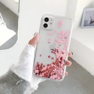 gimfun glitter sequins love heart phone case for iphone 12 13 11 pro xsmax xr 7 8 plus clear dynamic liquid case soft tpu cover free global shipping