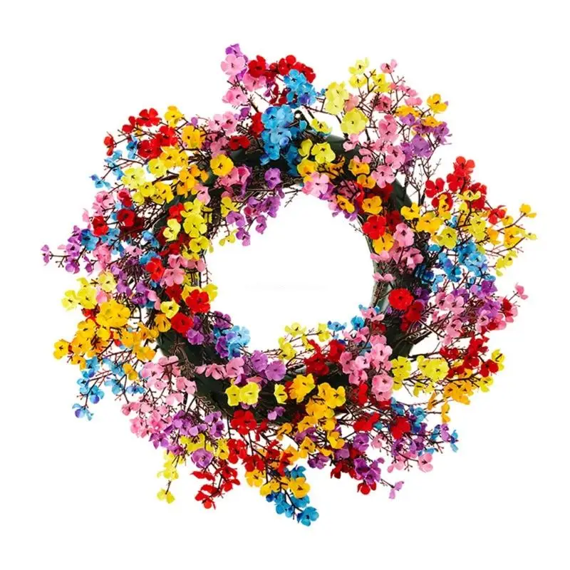 

Artificial Flower Wreath 16" Colorful Spring Summer Floral Wreath for Front Door Dropship