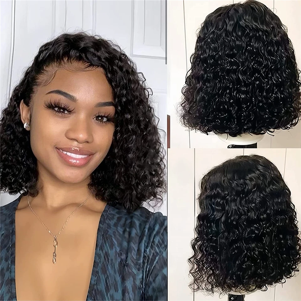 

Brazilian Short Curly Bob Lace Closure Human Hair Wigs Pre Plucked Deep Curly 4x4 Transprent Lace Wig for Black Women Free Part