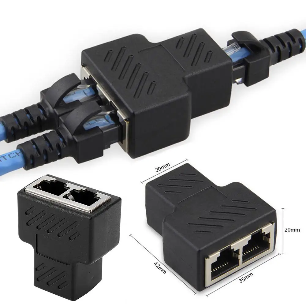 

New Ethernet Adapter 1 To 2 Lan Cable Extender Splitter For Internet Connection Cat5 RJ45 Splitter Coupler Contact Modular Plug