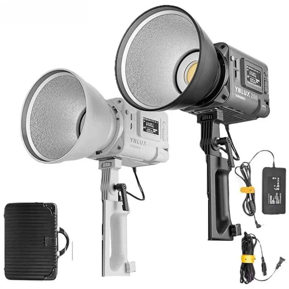 Фото LUX200 YNLUX200 200W 2700K-6500K с креплением Bowens, пластиковый уличный светодиодный светильник с ручкой, адаптером питания, управлением через приложение, TLCI 96. №1