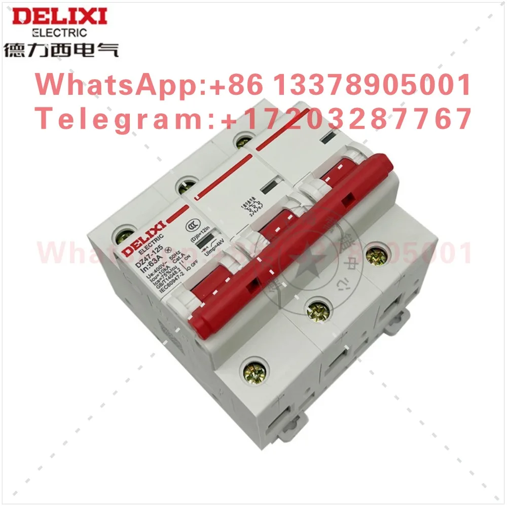 Фото Автоматический выключатель Delixi DZ47-125 3P D-типа, 100А, высокомощный, трехполюсный, 80А, трехфазный, трехпроводный, 125А №4