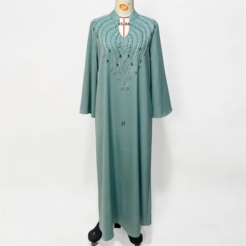 Handstitched Rhinestone Beaded Arabic Robe Vintage Ethnic Moroccan Kaftan Dubai Abaya Dress Ramadan Eid-al-Adha 2023 Party Wears
