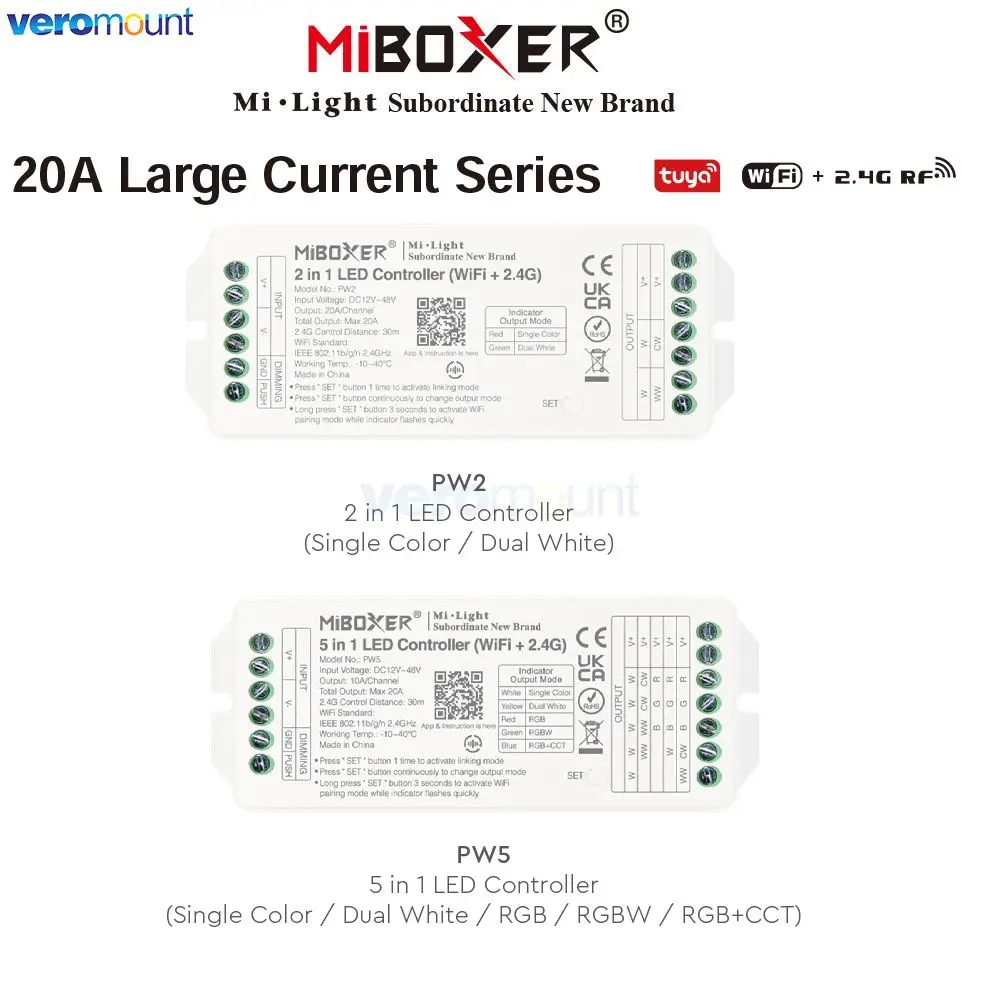 Miboxer PW2 2IN1 PW5 5IN1WIFI + 2 4G RF светодиодный контроллер выход макс. 20A для