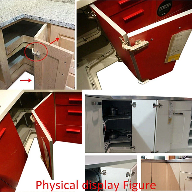 1PC Metal At 135° Degree Corner Folded Cabinet Door Hinges Matching Screws Fixed Base Face Frame Soft for Wardrobe  Bookcases