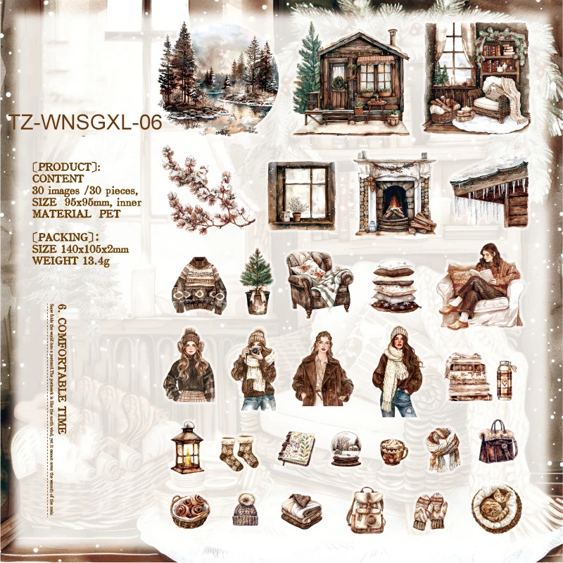 

Серия «Теплые моменты», винтажный зимний снежный дом, персонаж, пейзаж, наклейка для домашних животных, материал для журнала «сделай сам», канцелярские принадлежности для коллажа