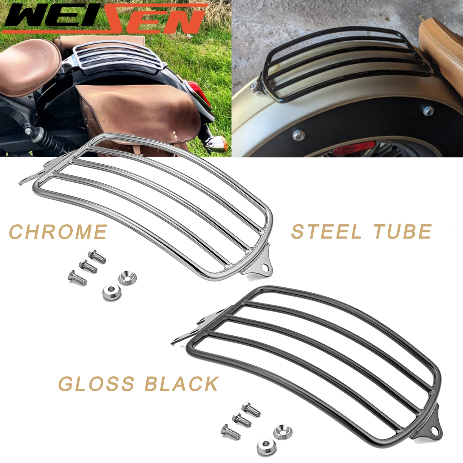 For Indian Scout & Scout Sixty 2015-2023 Motorcycle Accessories Chrome Gloss Black Fender-Mount Solo Seat Luggage Rack