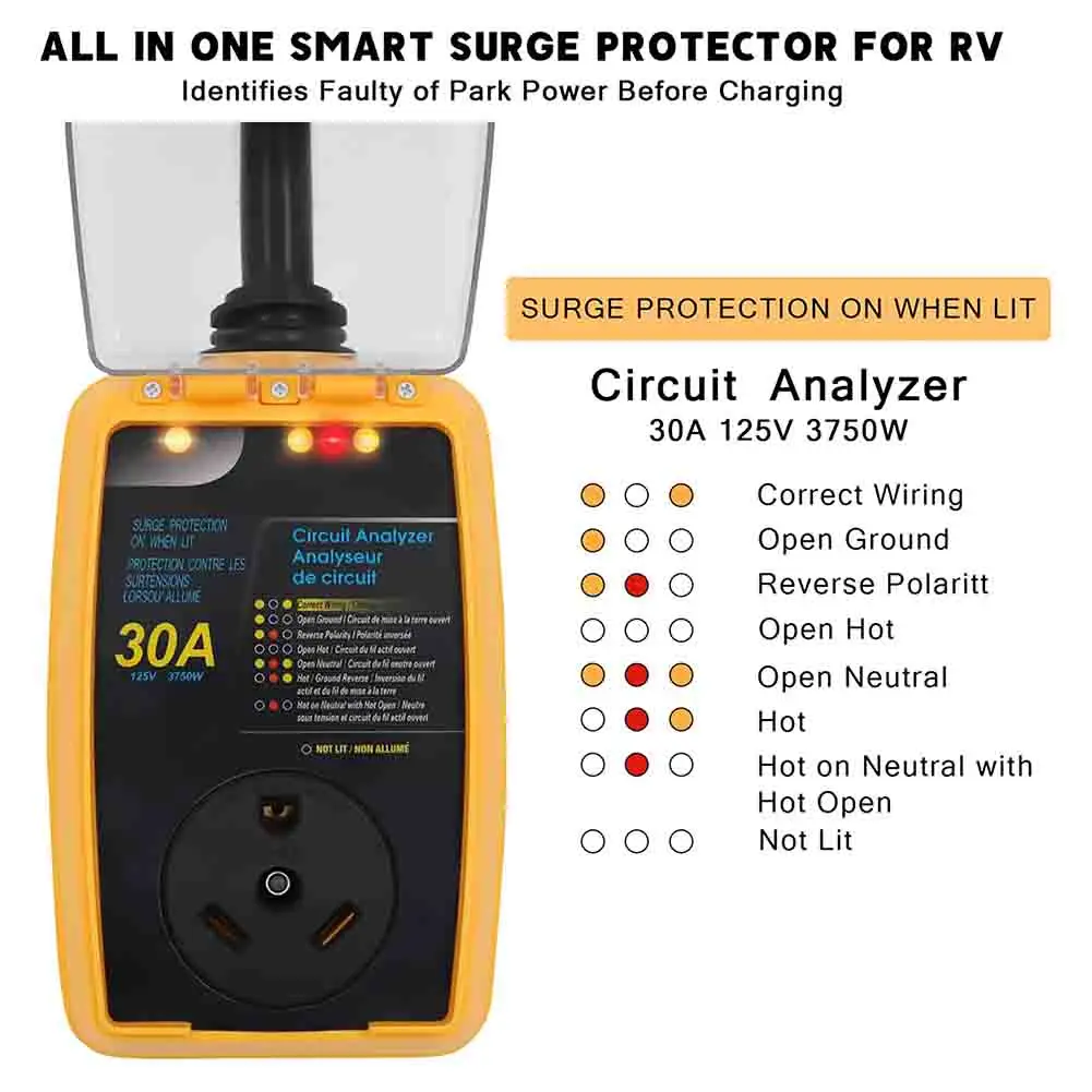 

3 Prong Surge Protector 4.3\\\"W X 4.7\\\"H X 22\\\"L 500A Max Current Spike Circuit Analyzer Tester Plug Waterproof Cover