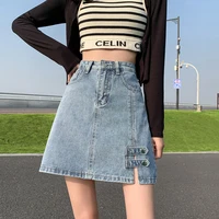 a line denim skirt womens high waisted short mini denim skirt summer slim fit hip y2k jean skirts with lined