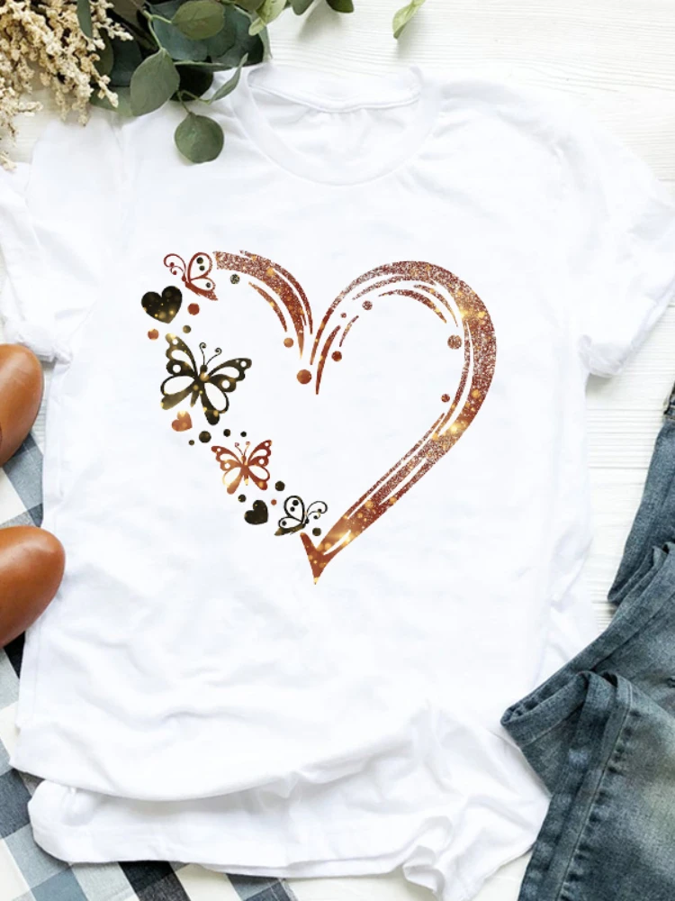 Футболка женская с принтом сердца свободная рубашка коротким рукавом топ