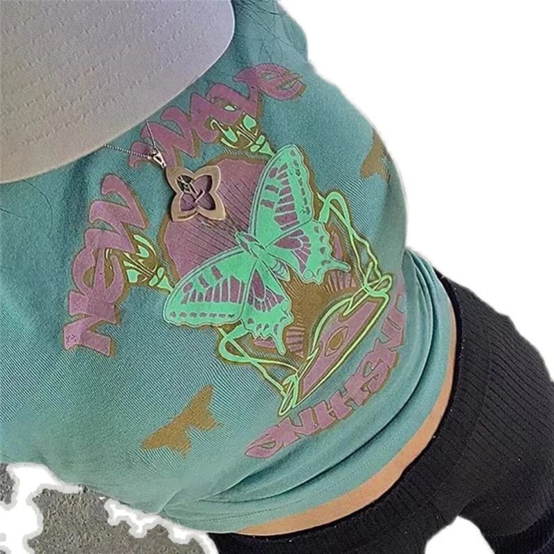 

Bright Design Butterfly Print Fashion Crop Top Women Summer New Streetwear Casual Girls Cute T-shirt Female Cheap Wholesale