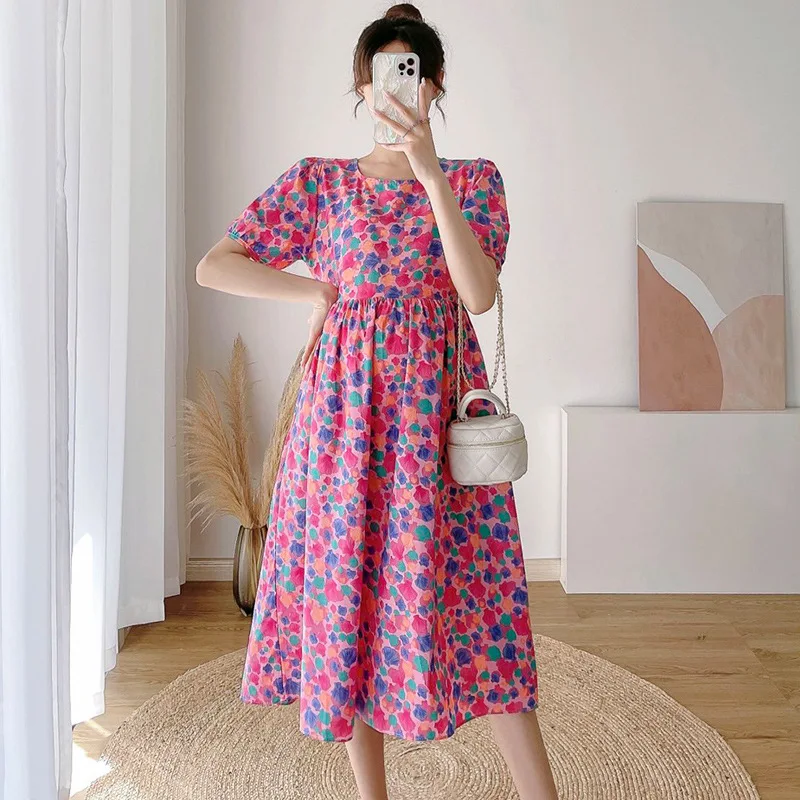 

Maternity Dresses Summer Dress 2022 Fashion Simple Temperament Round Neck Floral Plus Size Long Dress Dazzling Pregnancy Clothes