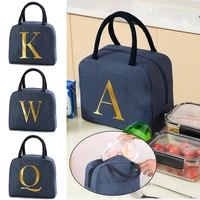 portable lunch bag thermal insulated lunch box tote cooler handbag 26 letter print bento pouch new school food storage container
