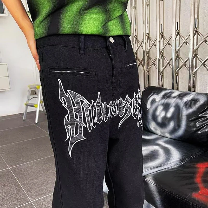 Oversized Men's Y2K Clothes White Men Embroidery Vintage Baggy Jeans Straight Denim Cargo Wide Leg Pants Trousers Streetwear