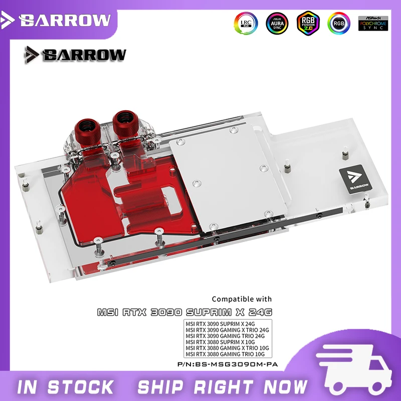 Водяной блок Barrow 3090 3080 GPU для MSI RTX 3090/3080 GAMING X TRIO кулер с полным покрытием ARGB BS-MSG3090M-PA
