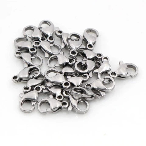 30pcs/lote 12*7mm 10*5mm de aço inoxidável de aço de aço de lagosta com lagosta banhado para colar e pulseira de correntes de braceletes