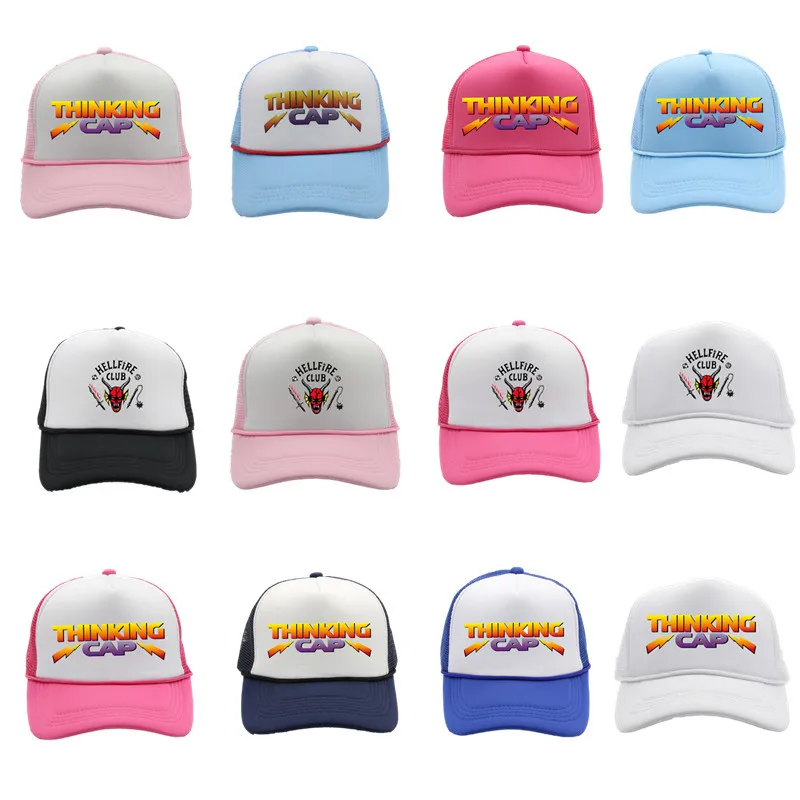

Hellfire Club Stranger Things Season 4 Cosplay Hat Dustin Baseball Cap Retro Mesh Thinking Hats Adult Unisex Prop Accessories