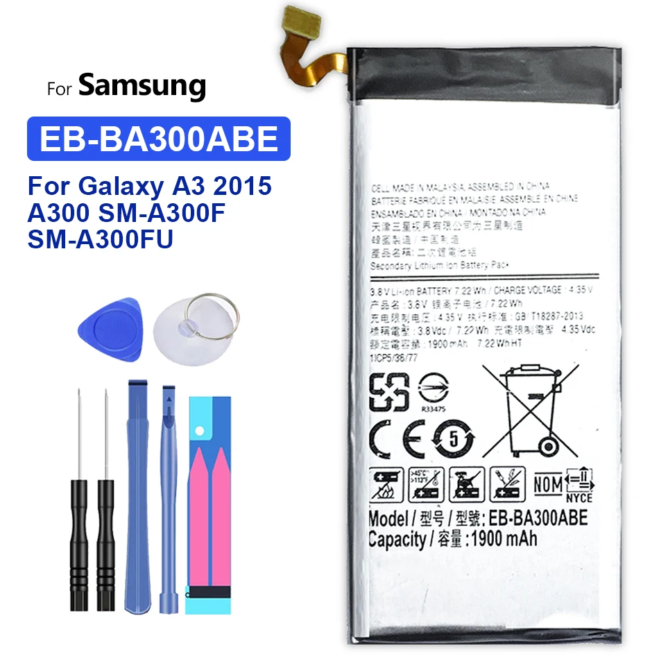 

EB-BA300ABE 1900mAh Replacement Battery For Samsung Galaxy A3 A300 SM-A300F SM-A300FU Bateria with Free Tools + Tracking Number