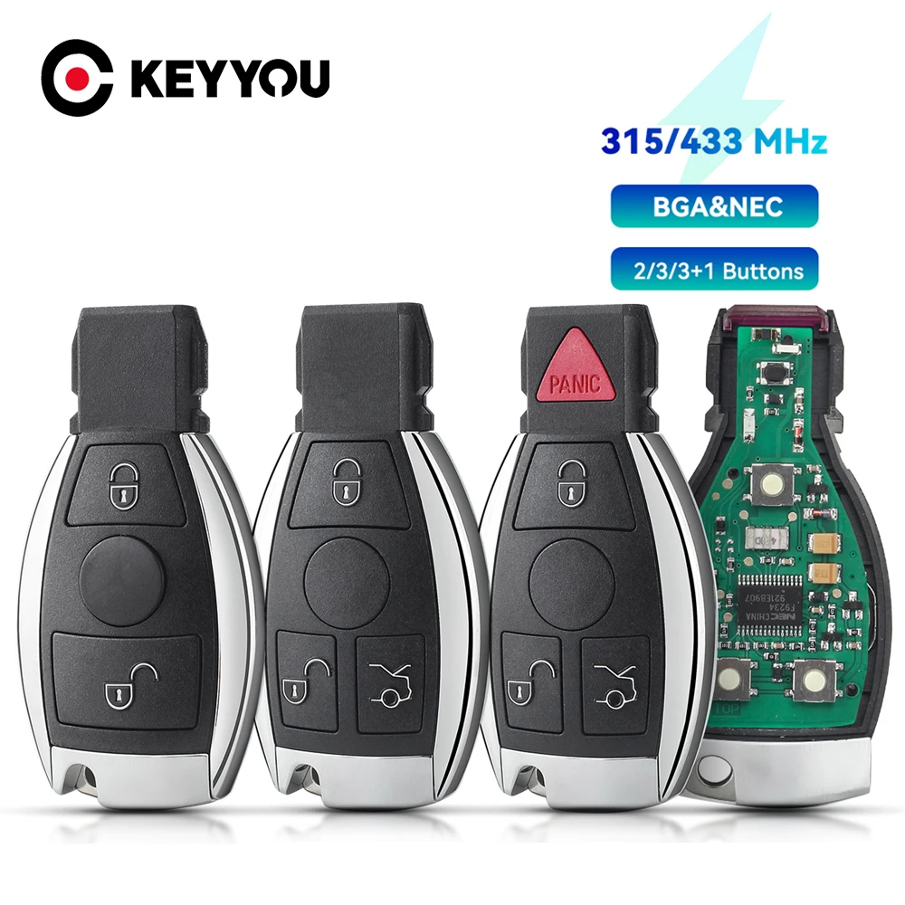 

KEYYOU BGA Style Smart Remote Key For Mercedes Benz Year 2000+ Supports Original NEC and BGA 315MHz Or 433.92MHz 2 3 4 Buttons