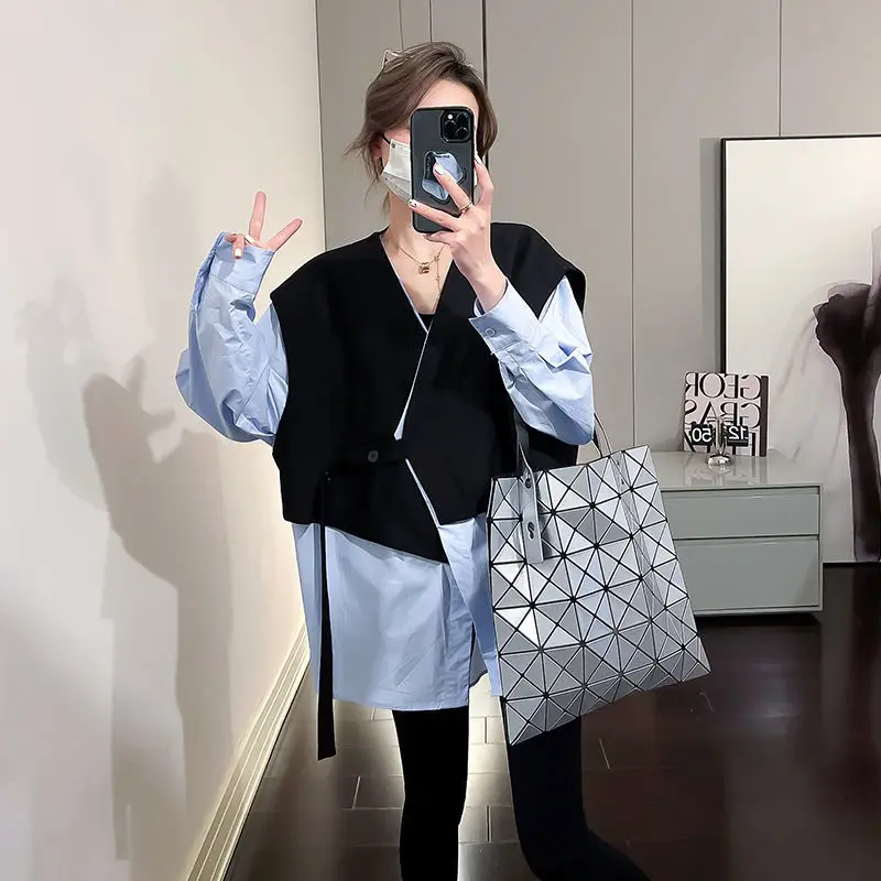 Женская Асимметричная Блузка с V-образным вырезом и длинным рукавом