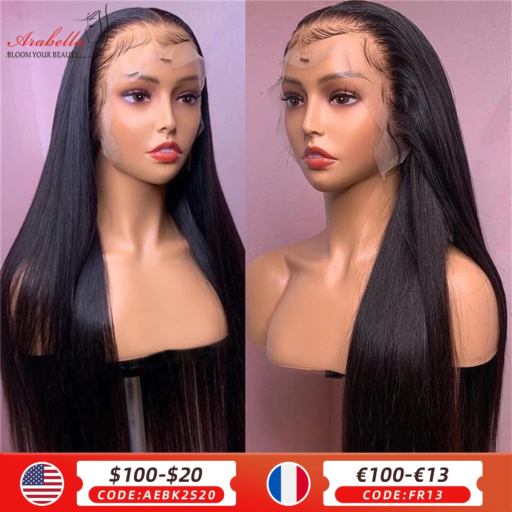 Human Hair Wigs 13x4 Transparent Lace Straight Wig PrePlucked Bleached Knots Arabella Remy 100% Human Hair Lace Frontal Wig