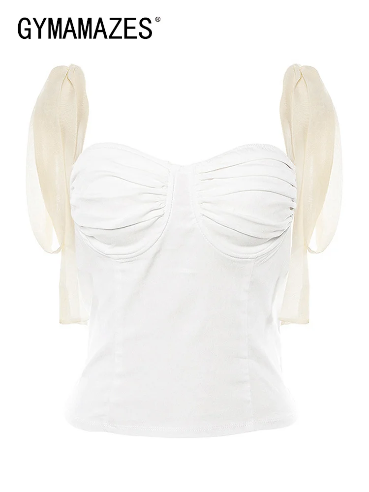 

Майка GYMAMAZES женская с бантом, пикантный облегающий Топ без рукавов, с рюшами, модная одежда в стиле пэчворк, лето 2022