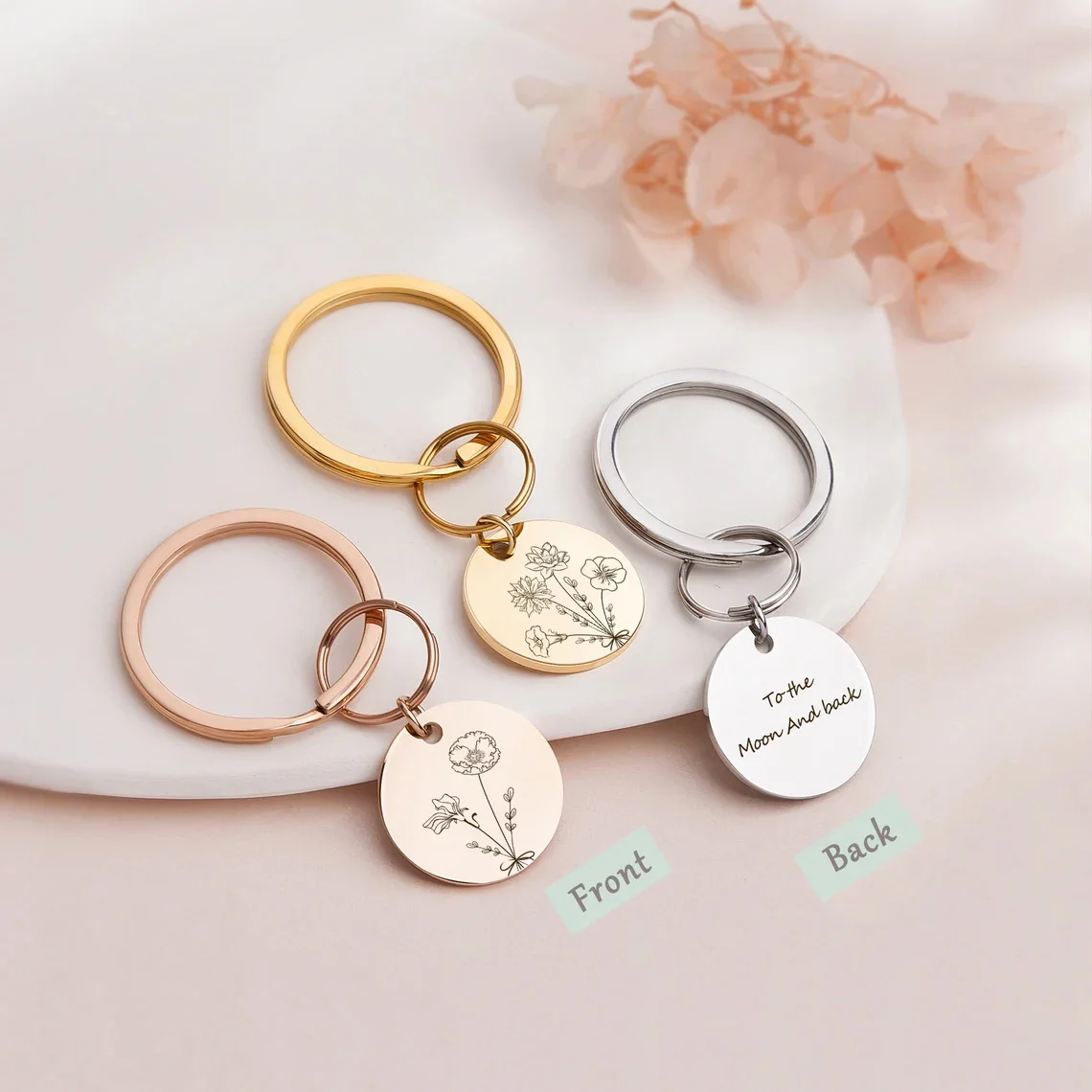 

Кольцо для ключей из нержавеющей стали с гравировкой имени и датой