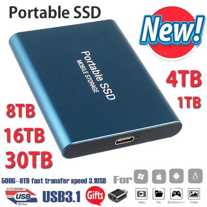 

Portable SSD Nvme M2 External Drives USB3.1 Typc-C 30TB 16TB 8TB 6TB 4TB 2TB 1TB 500GB Hard Disk for Laptops Electronics