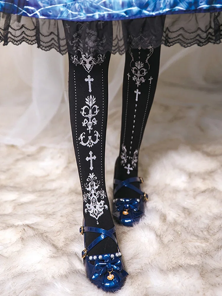 

Girl Student Over Knee Socks Gothic Socks Pantyhose Cosplay Japanese Sweet Lolita Cross Gold Stamp Stockings Tights Socks Young