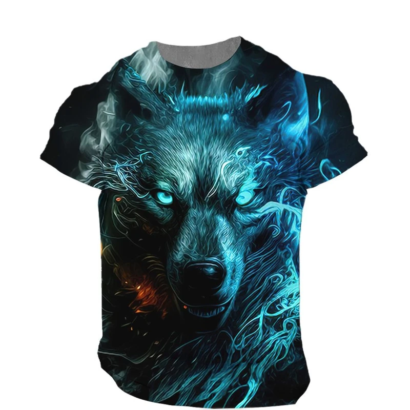 

Vintage Men's T Shirt 3D Animal Printed Tees Fashion Wolf Pattern Short Sleeve Tops Casual O-neck Oversized T-Shirts Streetwear