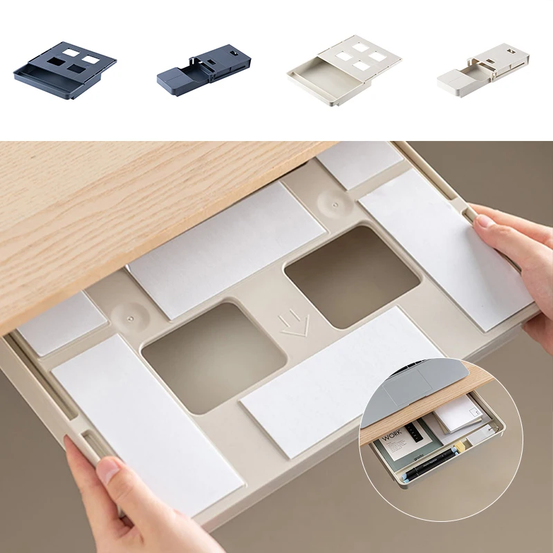 

Self-Adhesive Hidden Storage Box under the table Makeup Organizer Under Desk Storage Drawer Organizer Box Stationery storage
