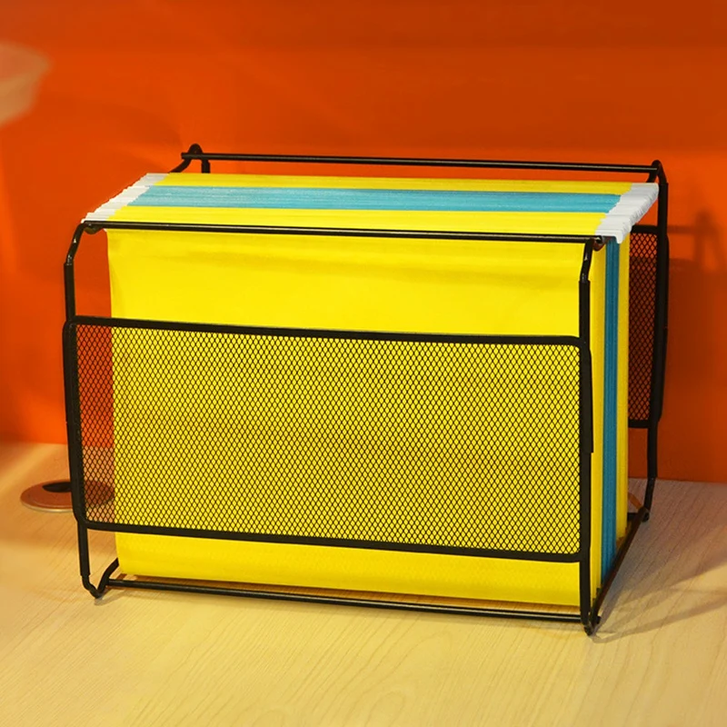 

FC/B4 Mesh Metal File Organizer Box Hanging File Folder Box Desk Storage Holder Shelf Holder Storage for Office Home