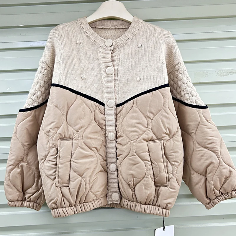 Женский свитер с длинным рукавом DEAT Свободный Повседневный пуловер контрастных