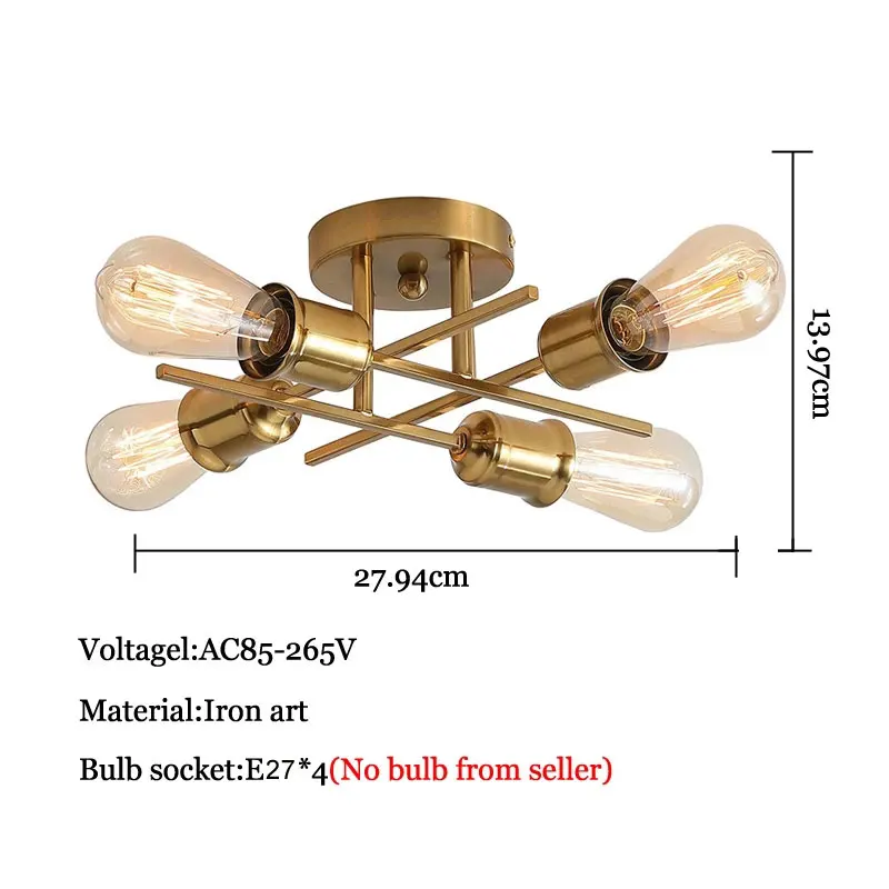 4-головочный американский ретро железный потолочный светильник современная