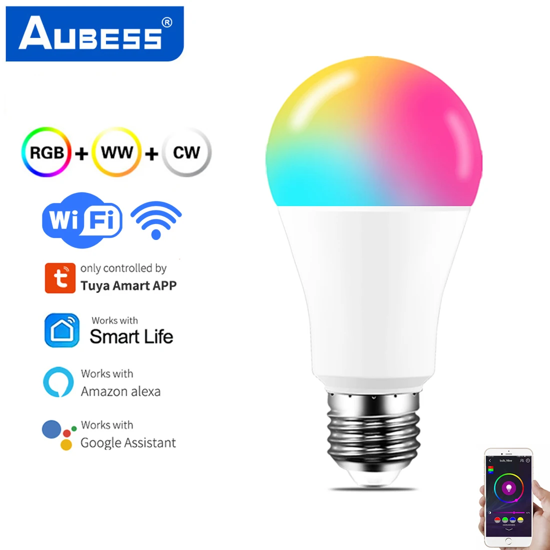 

Светодиодная смарт-лампа E27 B22 с поддержкой Wi-Fi и голосовым управлением