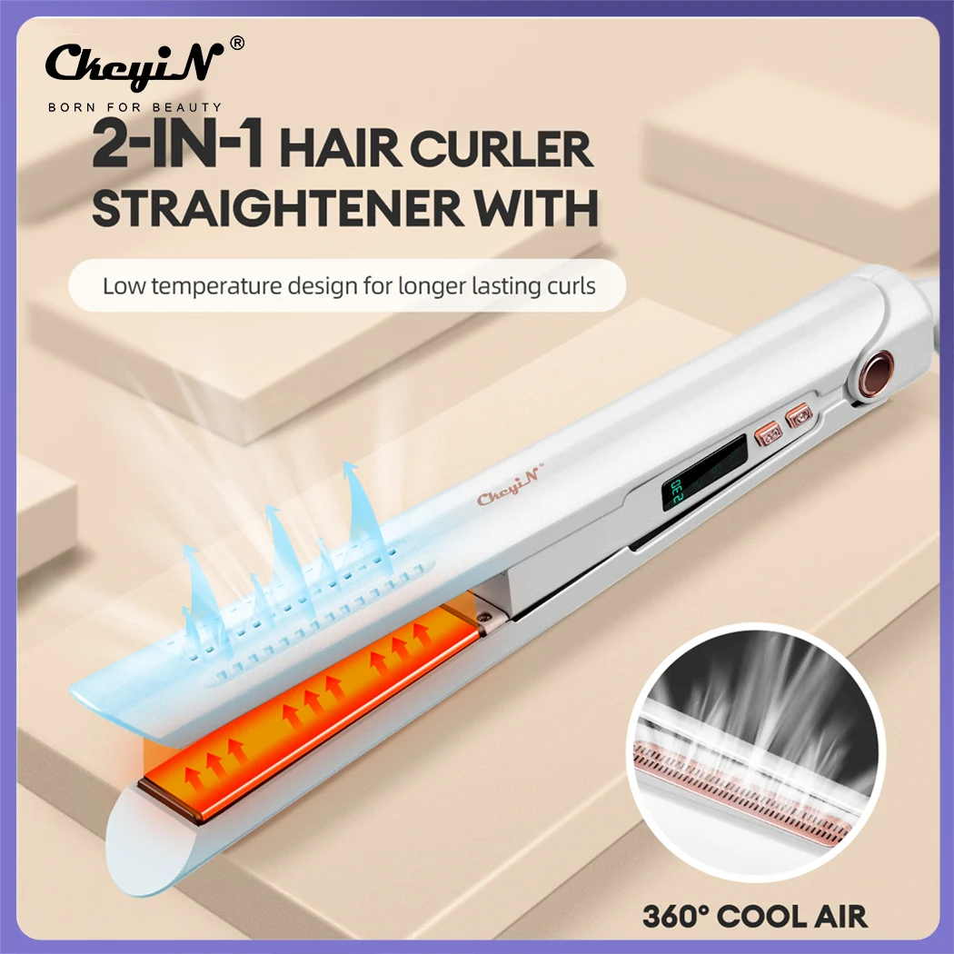 

2 in 1 Professional Hair Straightener and Curler Cool Wind Fan Flat Iron Ceramic 3D Floating Plate LCD Fast Heating Styler Tool