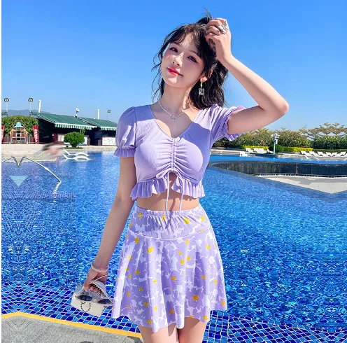 

Купальник женский с разрезом, тонкая весенняя купальная одежда с плоской подошвой, с завышенной талией, в колледжском стиле