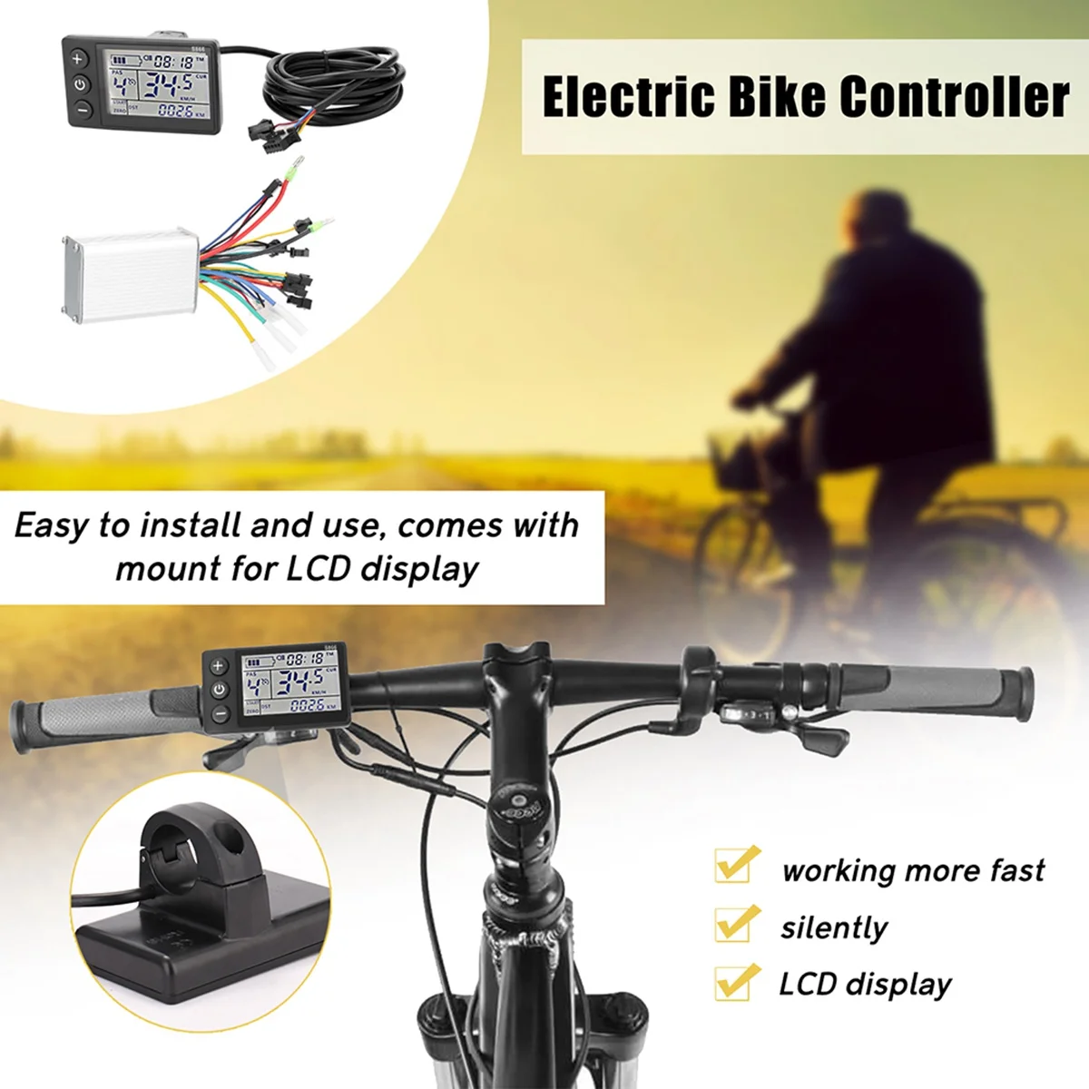 

Electric Bike Controller 24V-48V 250W-350W Brushless E-Bike Controller with LCD Display Bicycles Scooter Controller S866