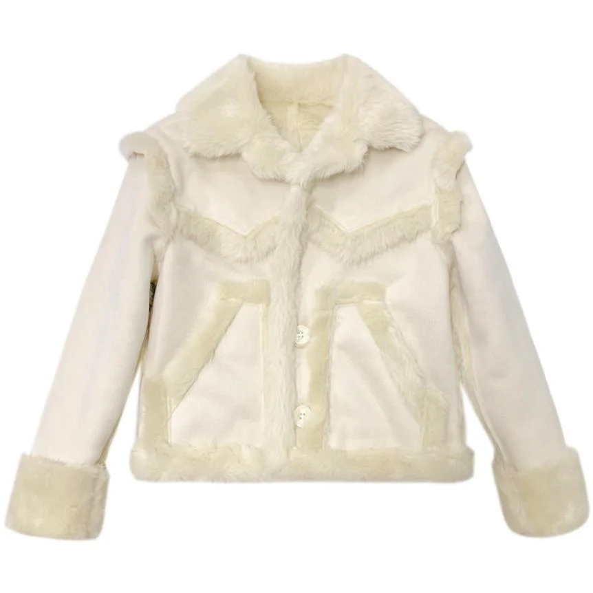 lambswool fur coat double Faux faced fur motorcycle jacket women's winter 2023 new short elegant ladies fashion plush fleece top