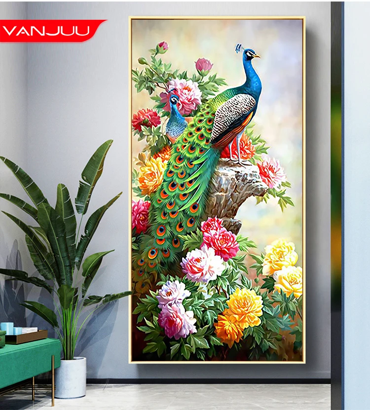 

Peacock 5D Diamond Painting Full Drill Diamond Mosaic Kits Animal Diamond Embroidery Kits DIY Rhinestones Embroidery Home Decor