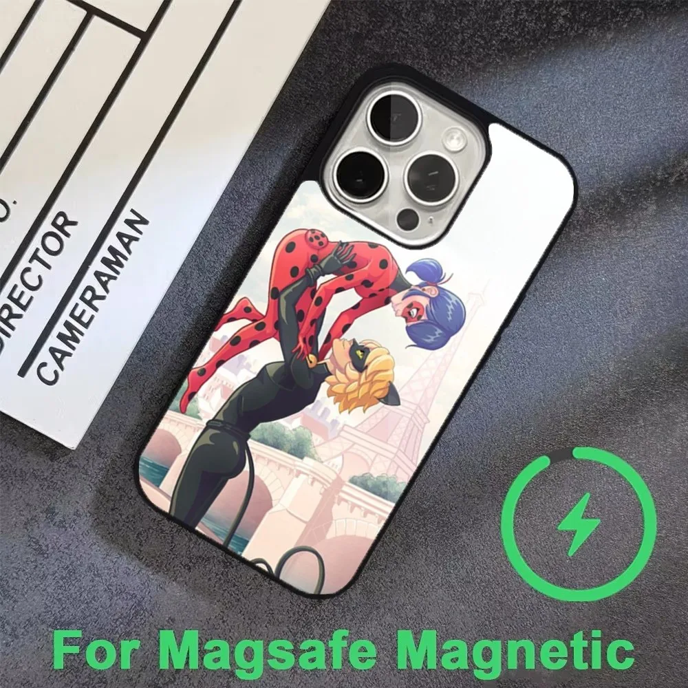 M-Miraculous Noir-L-Ladybug-s Phone Case For iPhone 16 15 14 13 12 11 Pro Max Plus Mini Magsafe Magnetic Wireless Charging