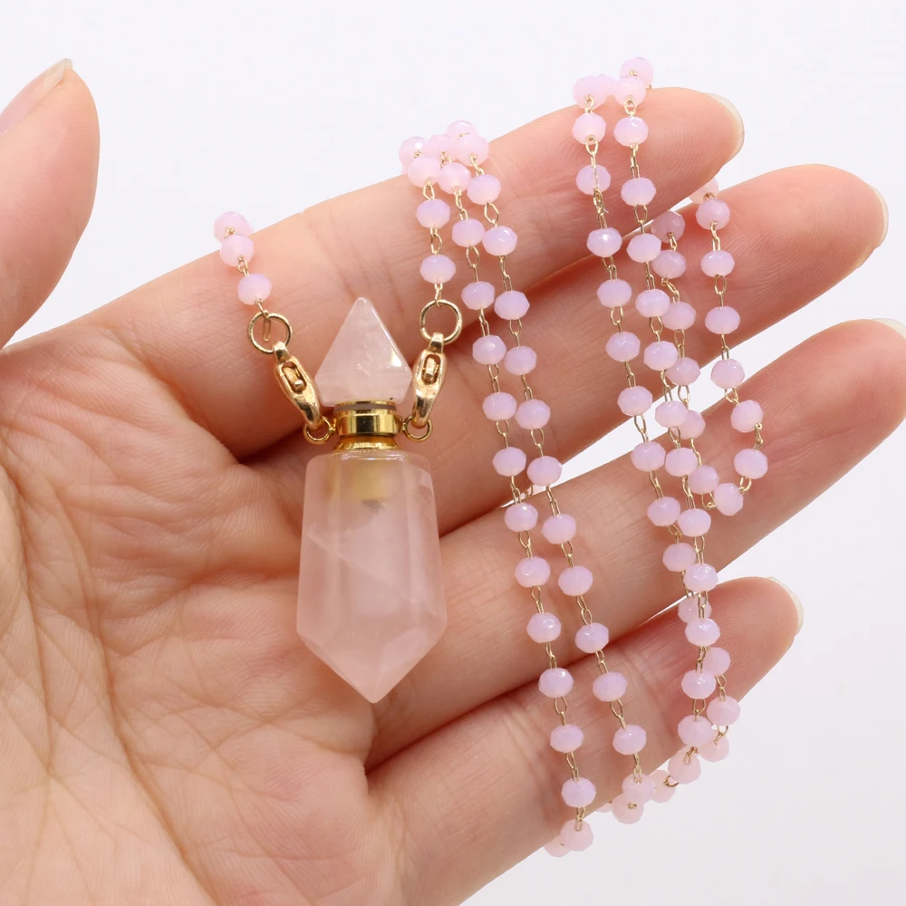 

Ожерелье с подвеской в виде флакона духов из розового кварца с натуральными камнями, цепочка с розовым кристаллом, ожерелья для женщин, рейк...