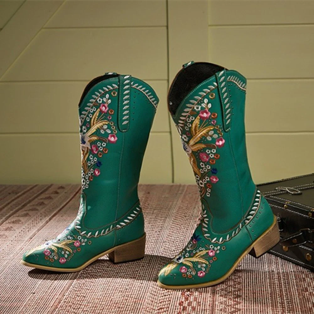 

Модные Разноцветные и высококачественные женские ботинки из искусственной кожи с вышивкой Женские ботинки в западном стиле удобные прогул...