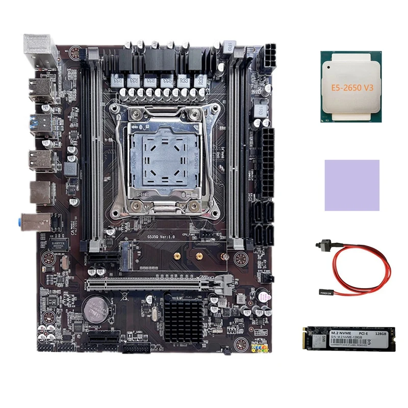 

X99 Motherboard LGA2011-3 Computer Motherboard With E5 2650 V3 CPU+M.2 NVME SSD 128G+Thermal Pad+Switch Cable