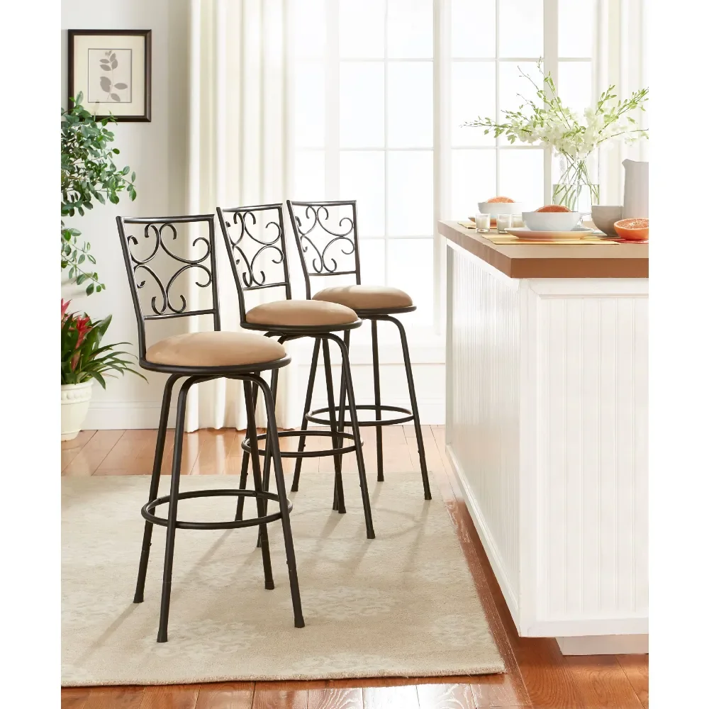 

Gillian Bar Stool with Adjustable Height, Black and Beige, Set of 3